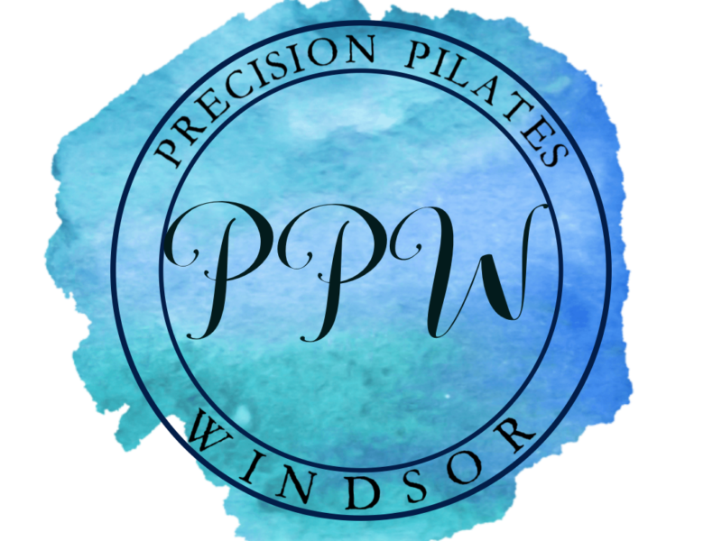 Blue circular background Precision Pilates Windsor Logo