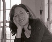 Gaby Diskin, Authorized Scolio-Pilates practitioner in Orinda, California, smiling in a black and white portrait