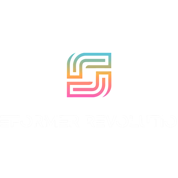 Reformer Revolution logo, a colorful gradient "R" icon in teal, orange, and pink, with "Reformer Revolution" text below on a white background.