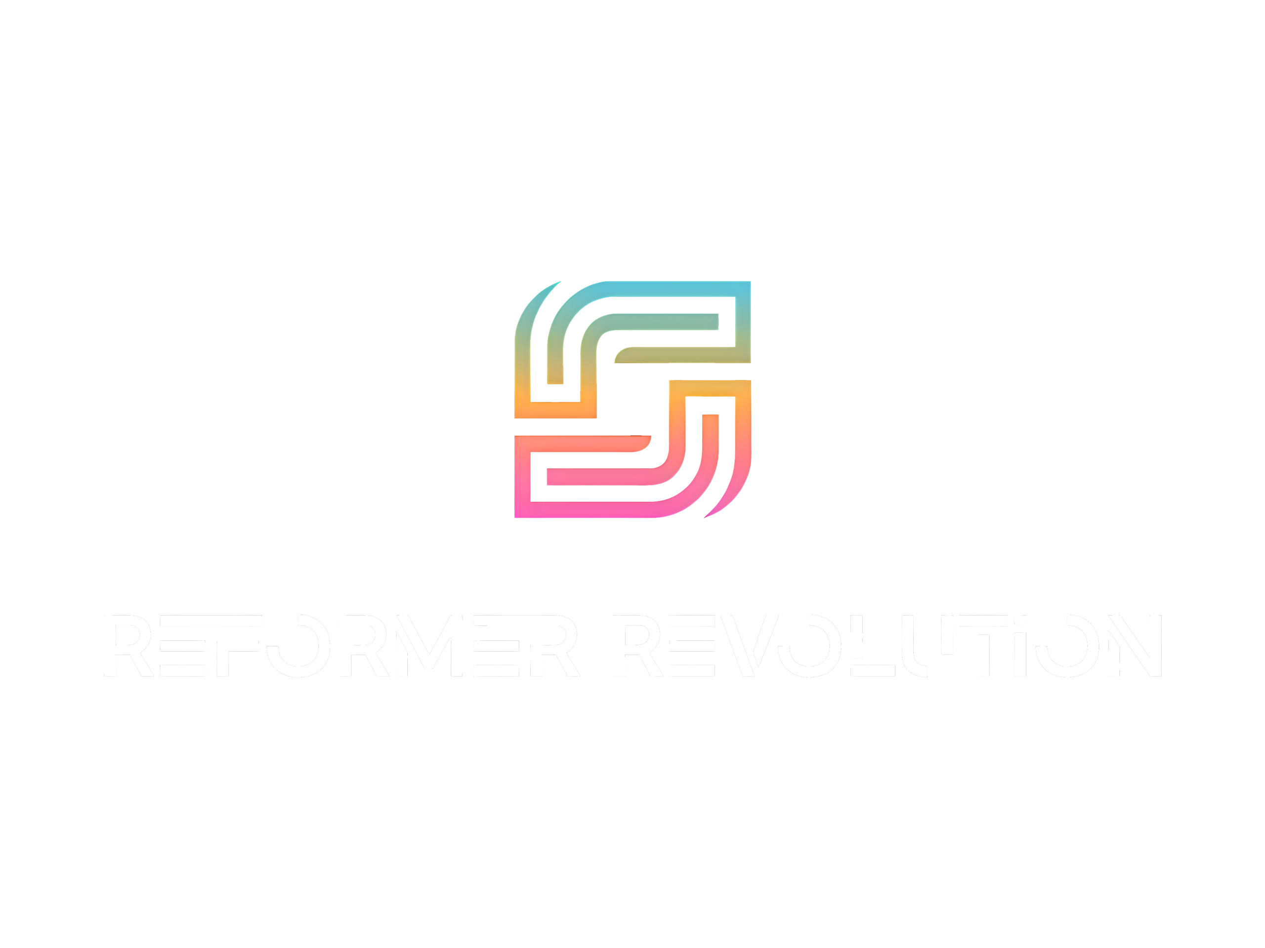 Reformer Revolution logo, a colorful gradient "R" icon in teal, orange, and pink, with "Reformer Revolution" text below on a white background.