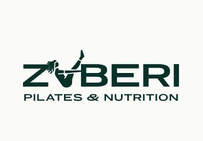 Zuberi Pilates & Nutrition logo in dark green, featuring a stylized figure integrated into the lettering.